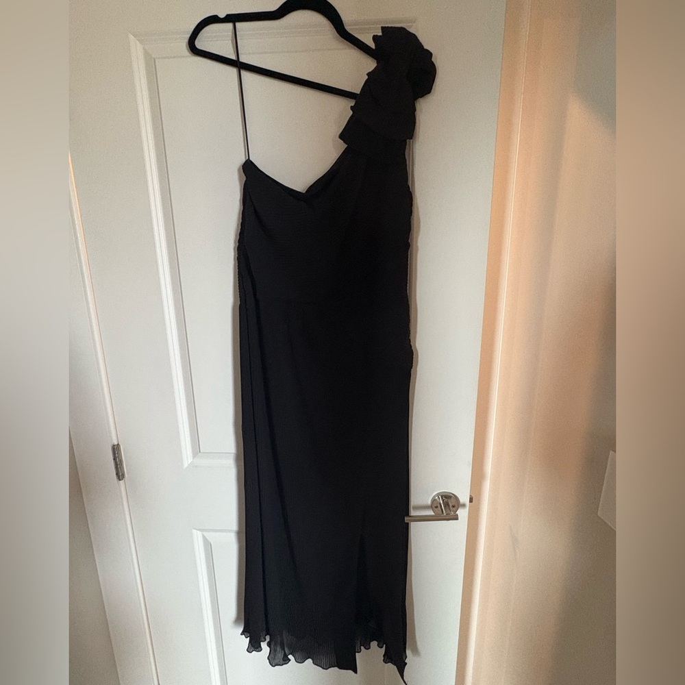 Anthropologie Pleated Black One-Shoulder Dress